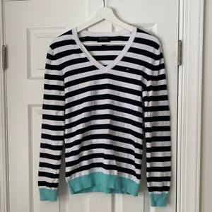Tommy Hilfiger Blue/White Striped Long Sleeve Pima Cotton V-Neck Sweater M